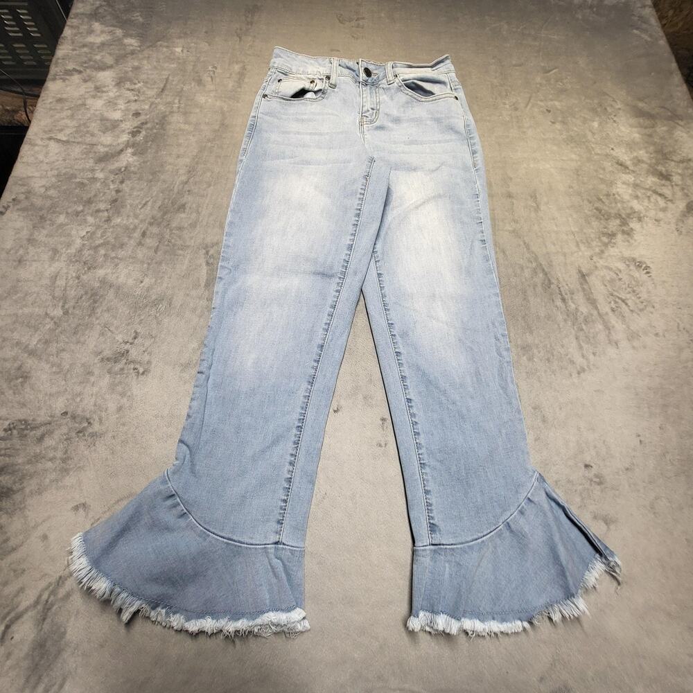 Earl Jeans Womens 4 Blue Flared Slim Fringe Ruffle Mid Rise Stretch Denim